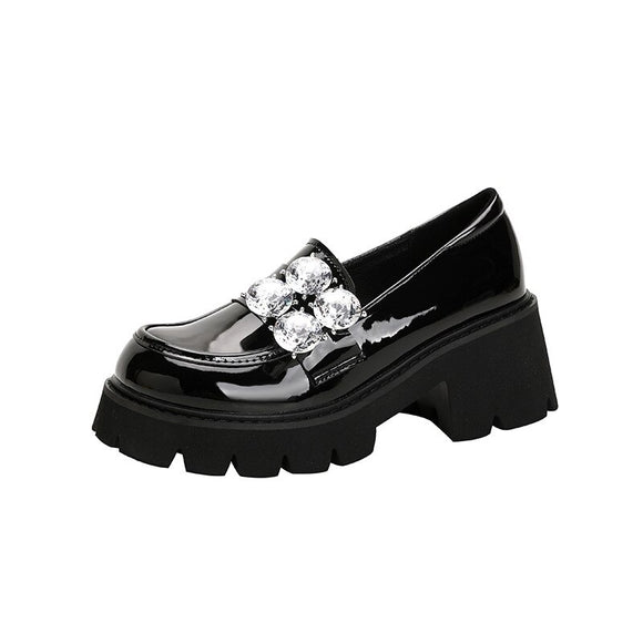  British Style Women's Rhinestone Lofers Female Slip-on Flats Platform Shoes Shallow Mouth Loafers Thick Soled Mart Lion - Mart Lion
