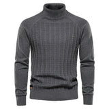 Solid Color Knitted Turtleneck Men's Sweater Cotton Warm Pullover Winter Casual Mart Lion grey Size S 55-65kg 