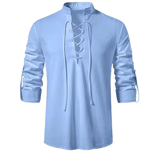 Men's Linen Long Sleeve Shirt Solid Color Casual Long Sleeve Cotton Linen Shirt Tops Mart Lion   