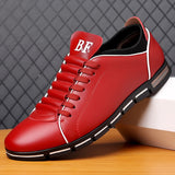 Autumn Men's Sneakers Shoes Winter Casual Solid Leather Shoe Sport Flat Round Toe Light Breathable Mart Lion Red 47 