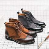 British Ankle Boots Men's Shoes Retro PU Stitching Faux Suede Brock Carving Lace Up Classic Casual Street Daily Mart Lion   