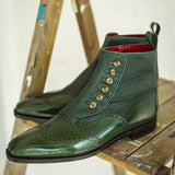 Men's Brogue Ankle Boots Green Black Classic Retro Brock Short of Zapatos Hombre Mart Lion   