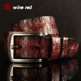 Designer Belts Men's Belt Genuine Leather Strap Crocodile Pin Buckle Ceinture Homme Mart Lion Wine red 100cm 