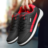 Leather Men's Shoes Trend Casual Breathable Leisure Sneakers Non-slip Footwear Sports Lace-up Trainers Mart Lion Black 39 