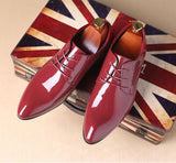 Classic Retro Brogue Shoes Patent Leather Men's Lace-Up Dress Office Party Wedding Oxfords Mart Lion   