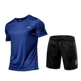 Men's Sportswear Tracksuit Gym Compression Clothing Fitness Running Set Athletic Wear T Shirts Mart Lion Blue Set L 