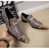 Summer Dress Men shoes Black Snake Embossed Genuine Leather Dragon Head pointed Party Trend Wedding Mart Lion Powder gold 39 China