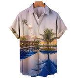 Men's Coconut Tree 3D Printing Shirts Casual Hawaiian Loose Shirts Short Sleeve Shirts Summer Beach Loose Tops Mart Lion ZM-1611 M 