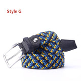 Stretch Canvas Leather Belts for Men's Female Casual Knitted Woven Military Tactical Strap Elastic Belt for Pants Jeans Mart Lion Style G 100cm 
