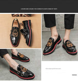 Loafers Men's Shoes PU Black Round Toe Low Heel Daily Casual Party Embroidered Double Buckle Dress Mart Lion   