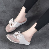 Closed-Toe Slippers Women Outdoor Korean Style Bow Flat Elegant Comfort Lazy Non-Slip Slipper Sandals Mart Lion White 34 