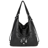Genuine Leather Handbags Multifunction Casual Tote Bag Bagpack Mochilasr Women Shoulder Ladies bags Mart Lion Black-49  