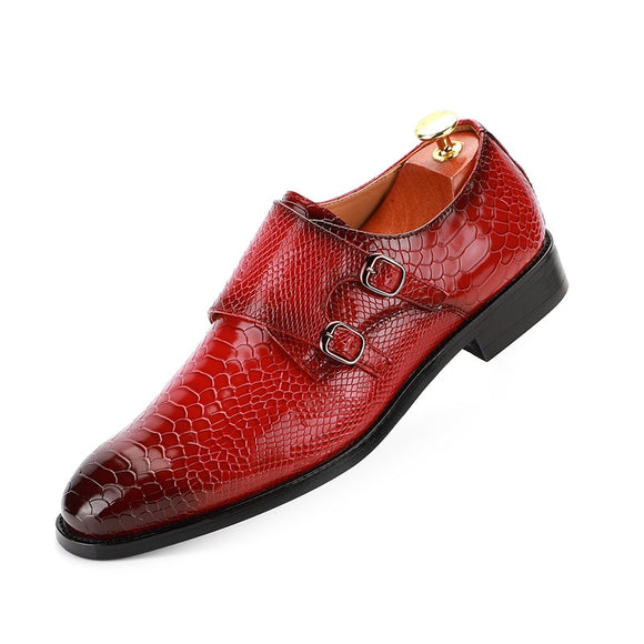 Men's Casual Shoes Snakeskin Grain Microfiber Leather Slip-on Buckle Dress Office Oxfords Party Wedding Flats Mart Lion Red 37 (US 5.5) China
