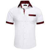 Summer Short Sleeve Shirts for Men's Single Pocket Standard Fit Button Down Purple White Solid Cotton Casual Shirt Mart Lion CY-2430 L 