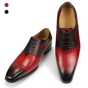 Pointed Dress Shoes for Men's printing classic style Brogue Footwear Lace-Up Red Leather Luxury Breathable Mart Lion   