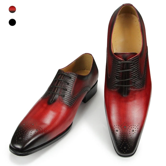  Pointed Dress Shoes for Men's printing classic style Brogue Footwear Lace-Up Red Leather Luxury Breathable Mart Lion - Mart Lion