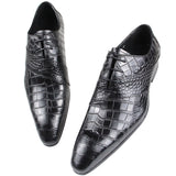 Men's Brown Leather Oxford Dress shoes Pointed Toe Derby Wedding Special design Crocodile Grain Genuine sapatos Mart Lion Black 39 
