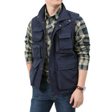 Men's Unloading Vest Tactical Webbed Gear Coat Summer Photographer Waistcoat Tool Many Pocket Mesh Work Sleeveless Jacket Mart Lion Navy Blue L 