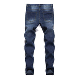  Street Style Ripped Skinny Jeans Men Vintage Wash Solid Denim Trouser Men's Casual Slim Fit Pencil Denim Pants Mart Lion - Mart Lion