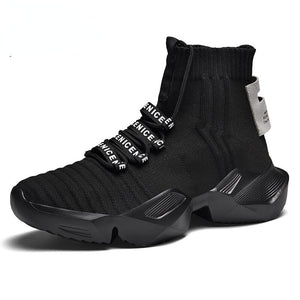 Men's Vintage Socks Sneakers High Top Platform Shoes Breathable Platform Casual Zapatos De Hombre Mart Lion Black 39 