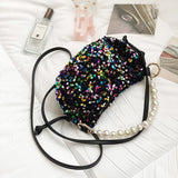 Summer sequin dinner pearl portable shell bag female small fresh shoulder messenger bag Mart Lion Color  