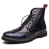 Formal Men's boots British Style Brogue Shoes Mid Calf Dress Leather Oxfords Bota Masculina Mart Lion Blue 38 