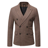 Saco Hombre Elegante Men's Suits Jackets Vintage Double Breasted Plaid Dress Coat Classique Homme Mart Lion 9839-Coffee M 