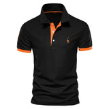 Embroidery 35% Cotton Polo Shirts men's Casual Solid Color Slim Fit Summer Clothing Mart Lion T02-black orange EUR XS 50-60kg 