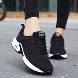 Air Cushion Sneakers Women Breathable Lightweight Lace-up Shock Absorption Casual Sports Running Shoes Vulcanized Mart Lion Black 36 