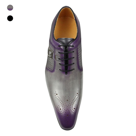  Men's Shoes High-grade Leather Double Color Style Hand-rubbed Carved Oxford Leather Dress Breathable Purple Mart Lion - Mart Lion