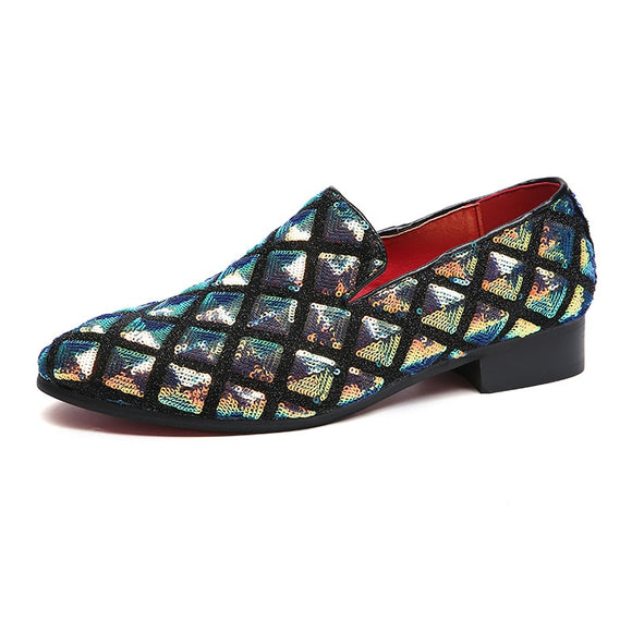 Men's Glitters Sequins Bling Party Wedding Slip-on Loafers Casual Shoes Light Driving Flats Mart Lion Multicolour 37  (US 5.5) China
