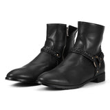 Autumn Men Boots Square Heel High Top Retro Leather Shoes Knight Mart Lion Black 38 