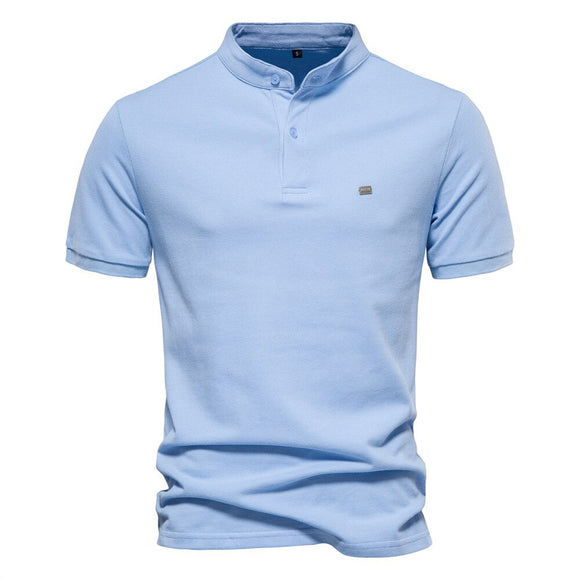 Slim Polo Shirt Men's Pure Cotton Breathable Embroidery Short Sleeve Design Polo Mart Lion Blue EU size S 
