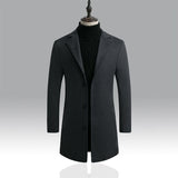 Men's Woolen Coat Korean Style Slim Mid-Length Windbreaker Mart Lion Dark Gray M 