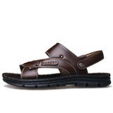 Men's Summer Leather Sandals Casual Beach Shoes Non-slip Slippers Two Shoes Mart Lion brown 38 
