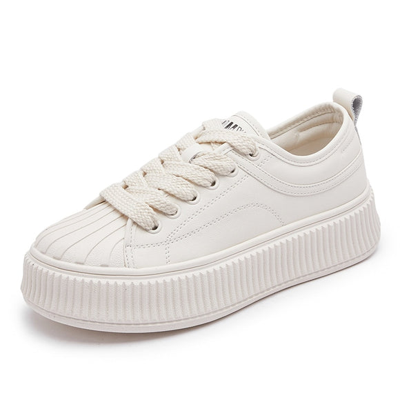  Genuine Leather Platform Increase White Shoes Women Shell Head Spring Autumn Sneakers Designer Zapatos De Mujer Mart Lion - Mart Lion
