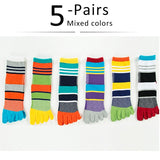 5 Pairs Lot Men's Summer Cotton Toe Socks Striped Contrast Colorful Patchwork Five Finger Basket Calcetines Mart Lion MULTI  