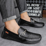 Leisure Genuine Leather Men Casual Peas Shoes Luxury Brand Handmade Loafers Breathable Slip on Black Lightweight Driving Mart Lion   