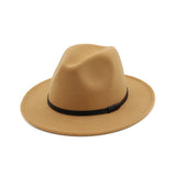Fedora Hat Black Leather Belt Ladies Hat Decoration Felt Hats For Women Wool Blend Simple British Style Men's Panama Hat Mart Lion Light tan One Size 