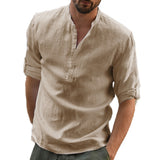 KB Men's Casual Blouse Cotton Linen Shirt Loose Tops Long Sleeve Tee Shirt Spring Autumn Casual Handsome Mart Lion Khaki US S 50-60 KG 