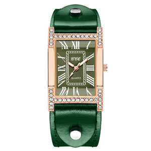 Women Watches Bracelet Black Ladies Bracelet Watch Casual Leather Quartz Wristwatch Clock Relogio Feminino Mart Lion Green  