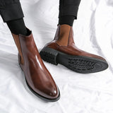 Men's Brown Chelsea Boots Black Handmade Short Slip-On Round Toe Ankle Mart Lion brown 37 