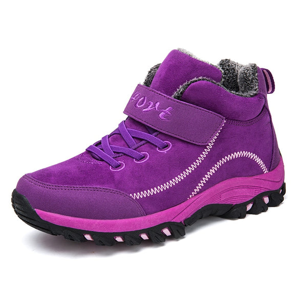 Winter Leather Boots Women Men's Shoes Waterproof Plush Keep Warm Sneakers Outdoor Ankle Snow Casual Mart Lion Purple-2 37 