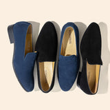 Men Slip-on Pointy Suede Lazy Black Blue Breathable Handmade Dress Shoes - MartLion
