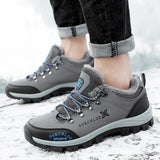 Hiking Shoes Outdoor Men's Sneakers Leather Winter Low-Top Plus Wool Men's Shoes Wear-Resistant Climbing Trekking Sports Mart Lion   