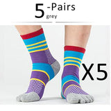 5 Pairs Lot Men's Summer Cotton Toe Socks Striped Contrast Colorful Patchwork Five Finger Basket Calcetines Mart Lion grey  