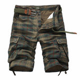 Summer Plaid Multi-Pocket Cargo Shorts Pure Cotton Straight Leg Loose Men's Shorts Breathable Classic Shorts Mart Lion Army Green 29 China