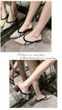 Pointed-Toe Slippers Women Pointed Flying Mid Heel Chunky Heel Sandal Toe Cap Half Slippers Mart Lion   