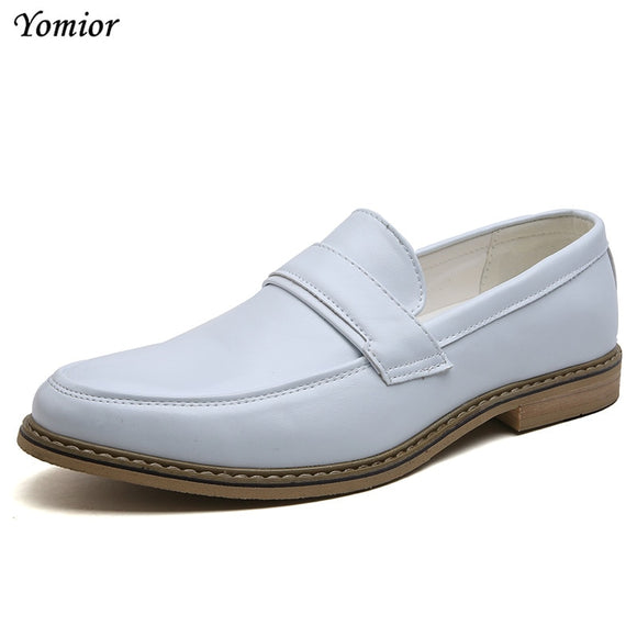  Leather Shoes Men's Formal Office Suit White Dress Loafers Wedding Footwear Oxfords Pointed Toe Mart Lion - Mart Lion