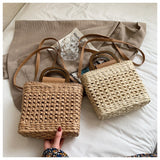  Straw Bags Summer Women Tote Bags Designer Handbags PurseS Weave Drawstring Closure Wooden Handle Beach Shoulder Bag Mart Lion - Mart Lion